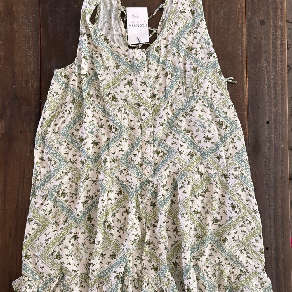 Promesa Green and White Patterned Shorts Romper